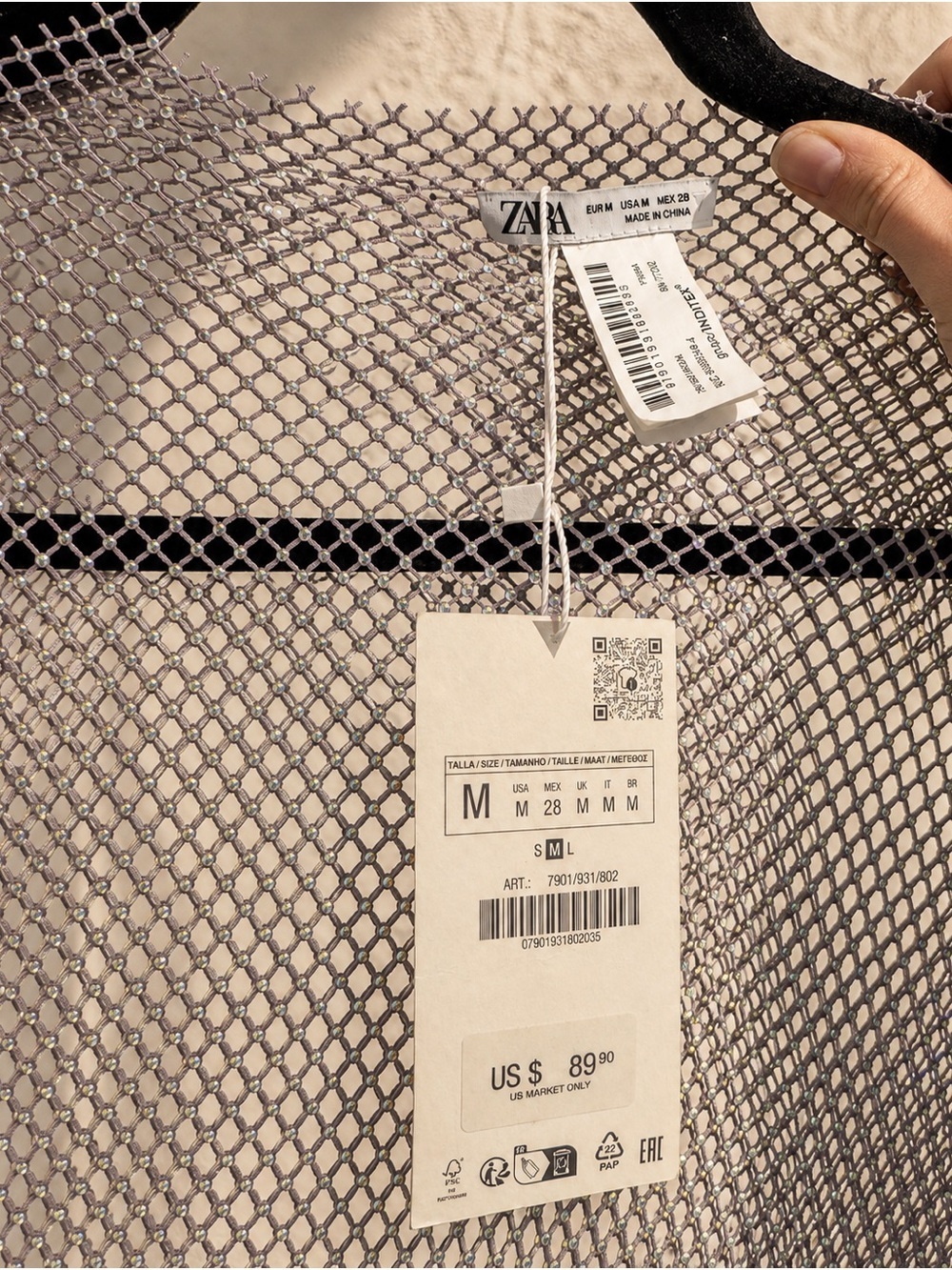 Zara NWT Grey Rhinestone Mesh Midi Dress M 7901/931 - Picture 2 of 5